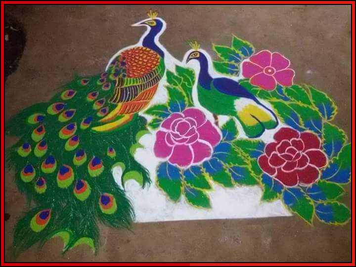 free hand peacock rangoli

