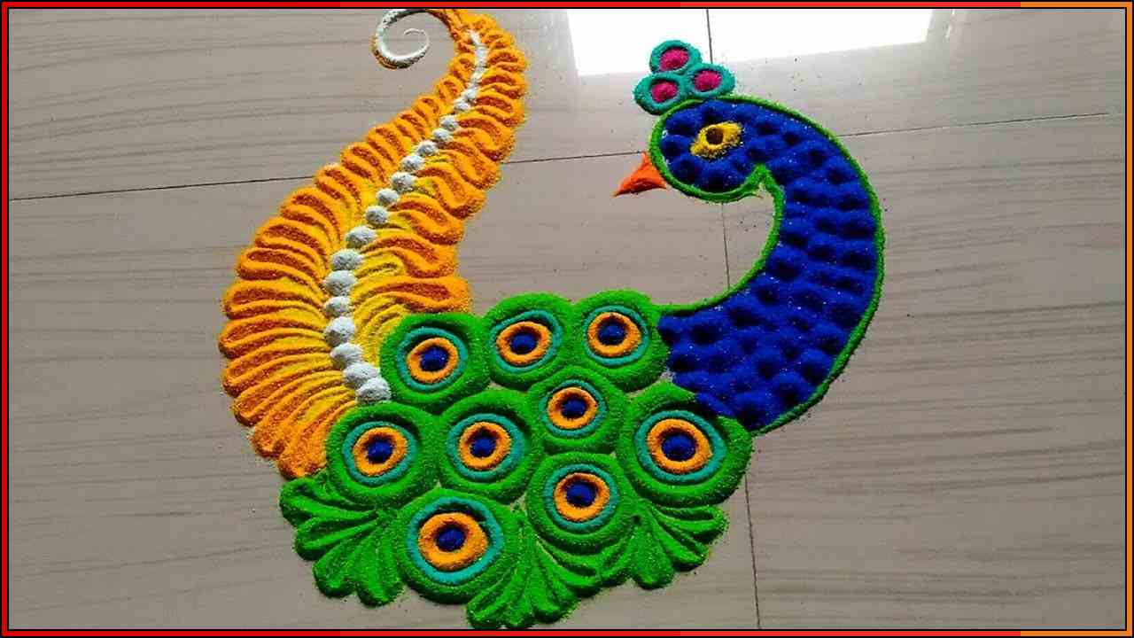 unique beautiful peacock rangoli


