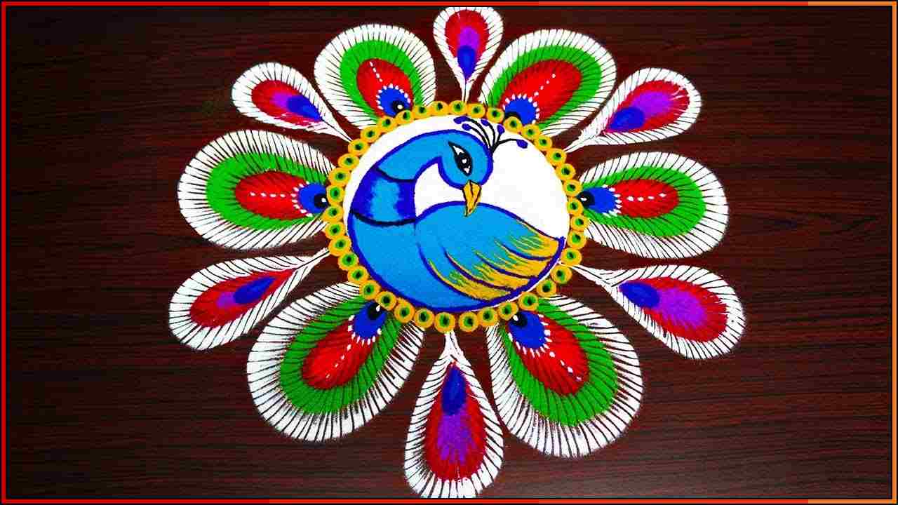 beautiful peacock rangoli designs for competition

