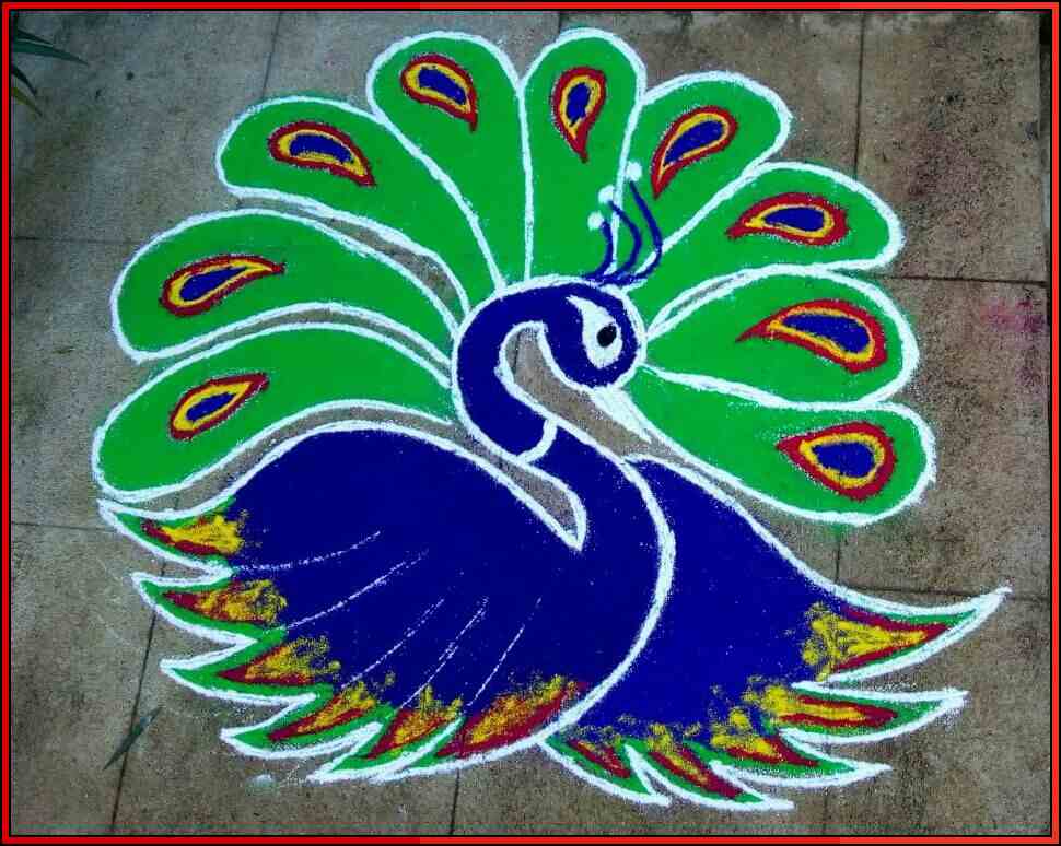 free hand peacock rangoli
