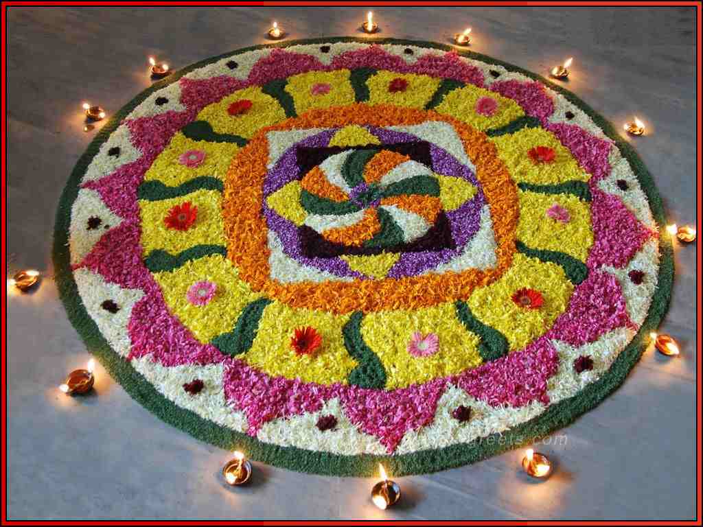 simple rangoli designs for diwali with flowers
