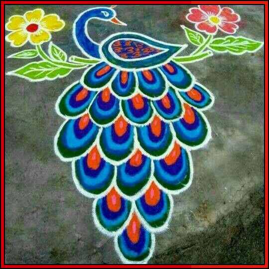 beautiful peacock rangoli design
