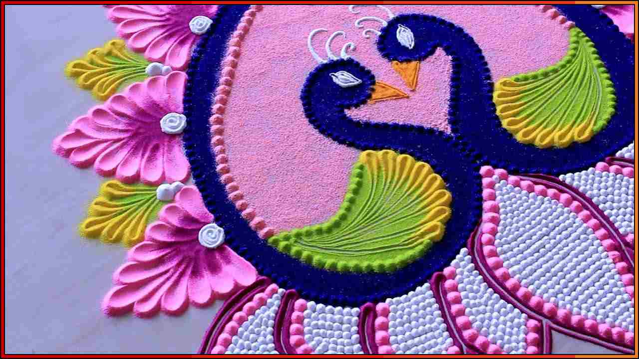 beautiful peacock rangoli designs for competition
