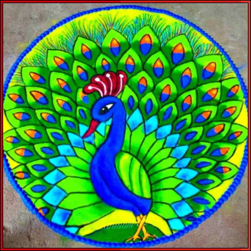 rangoli designs peacock with colours
