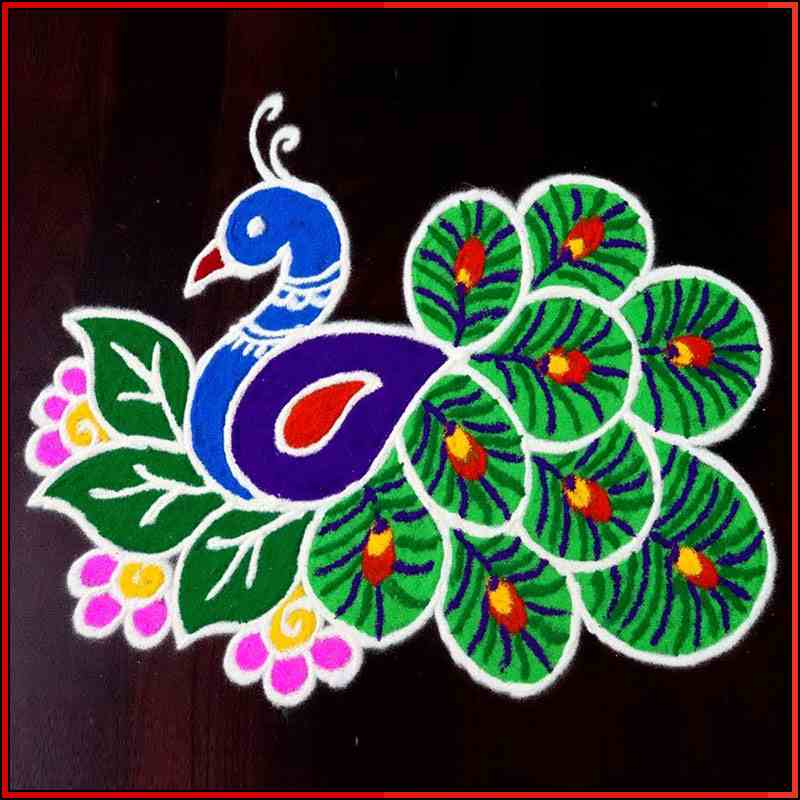 peacock rangoli design for diwali

