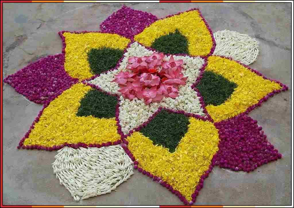 rangoli with flowers and leaves
