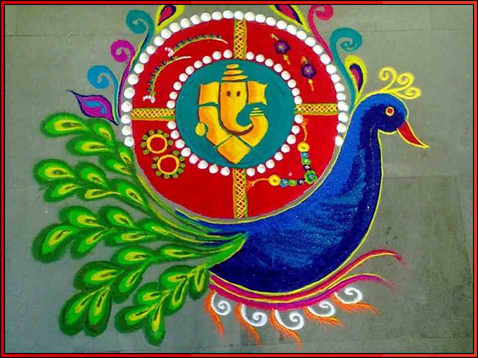 diwali rangoli peacock design
