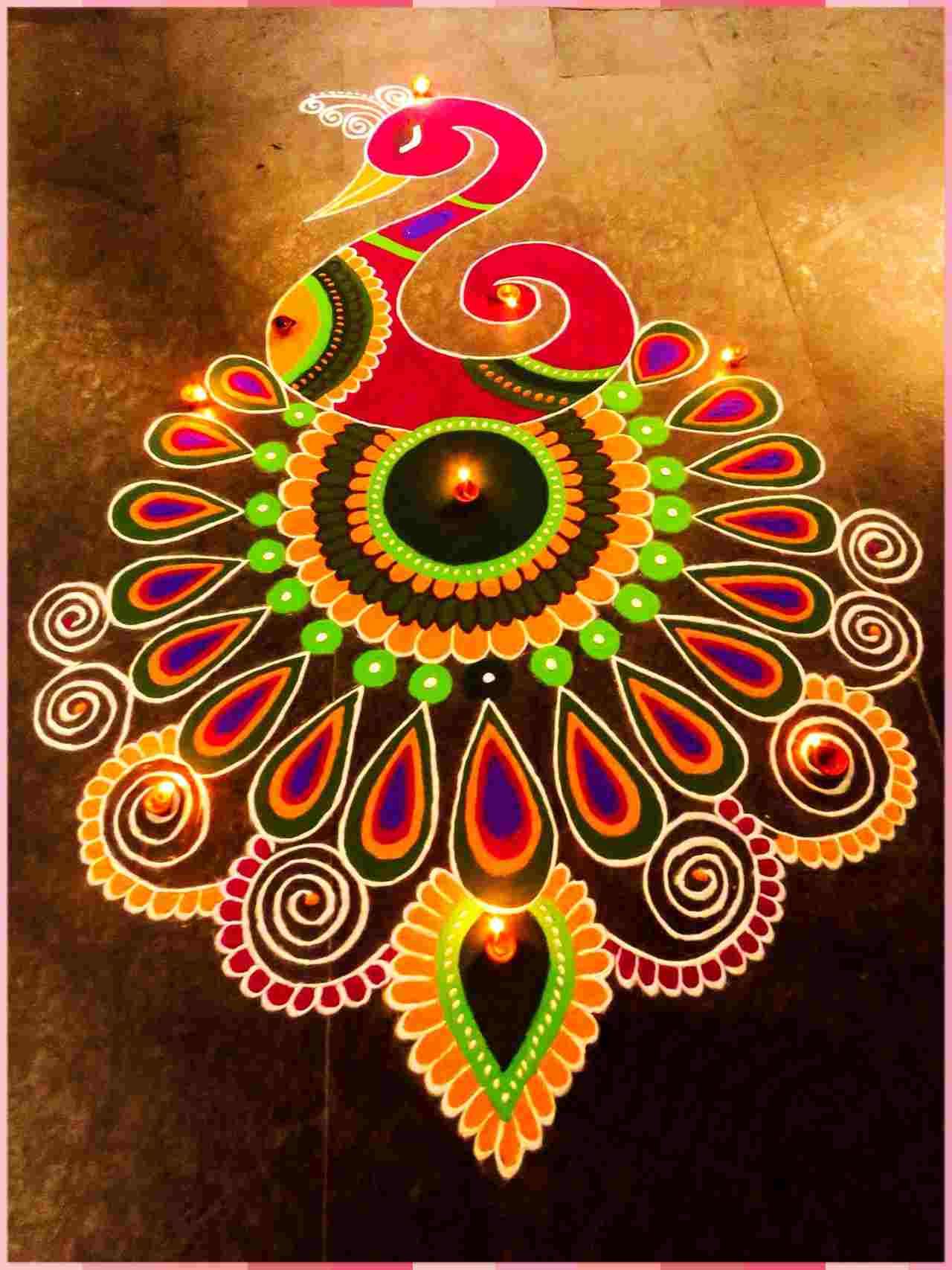 peacock rangoli designs for diwali

