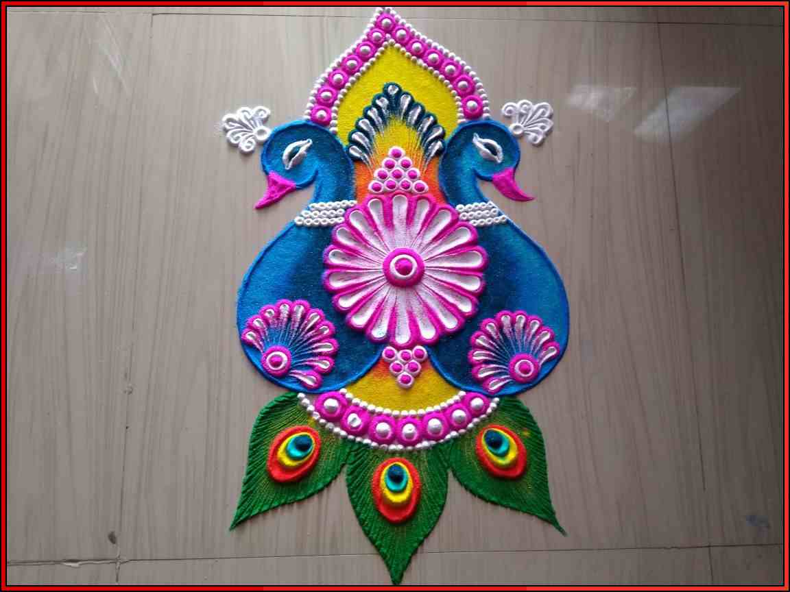 very easy peacock rangoli for lakshmi pada
