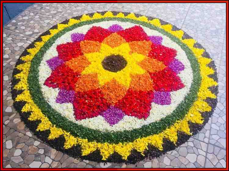 flower rangoli with colours

