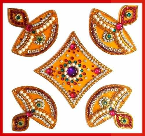 handcrafted decorative diwali rangoli set with lord ganesh and tea light multicolor jewel stone k