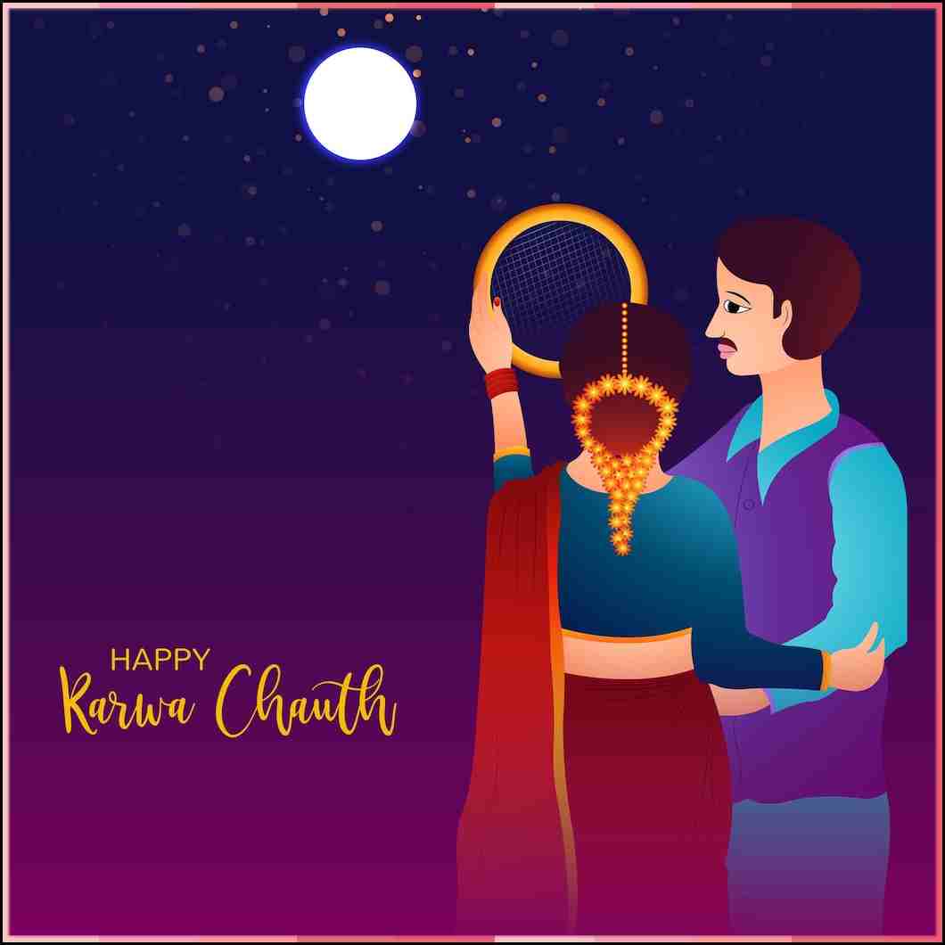 happy karwa chauth festival card with indian copule celebration design 1035 25134201