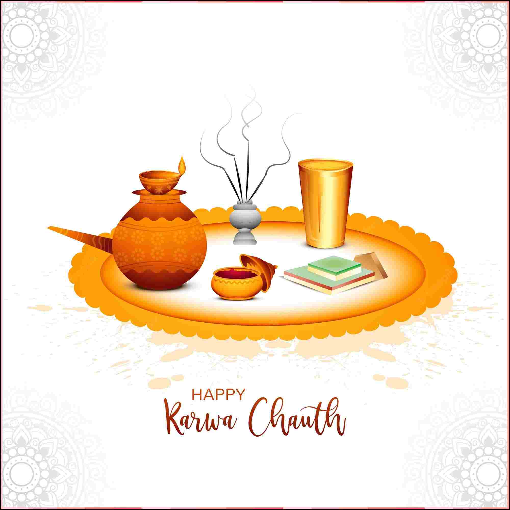 happy karwa chauth with decorated puja thali greeting card background 1035 25149