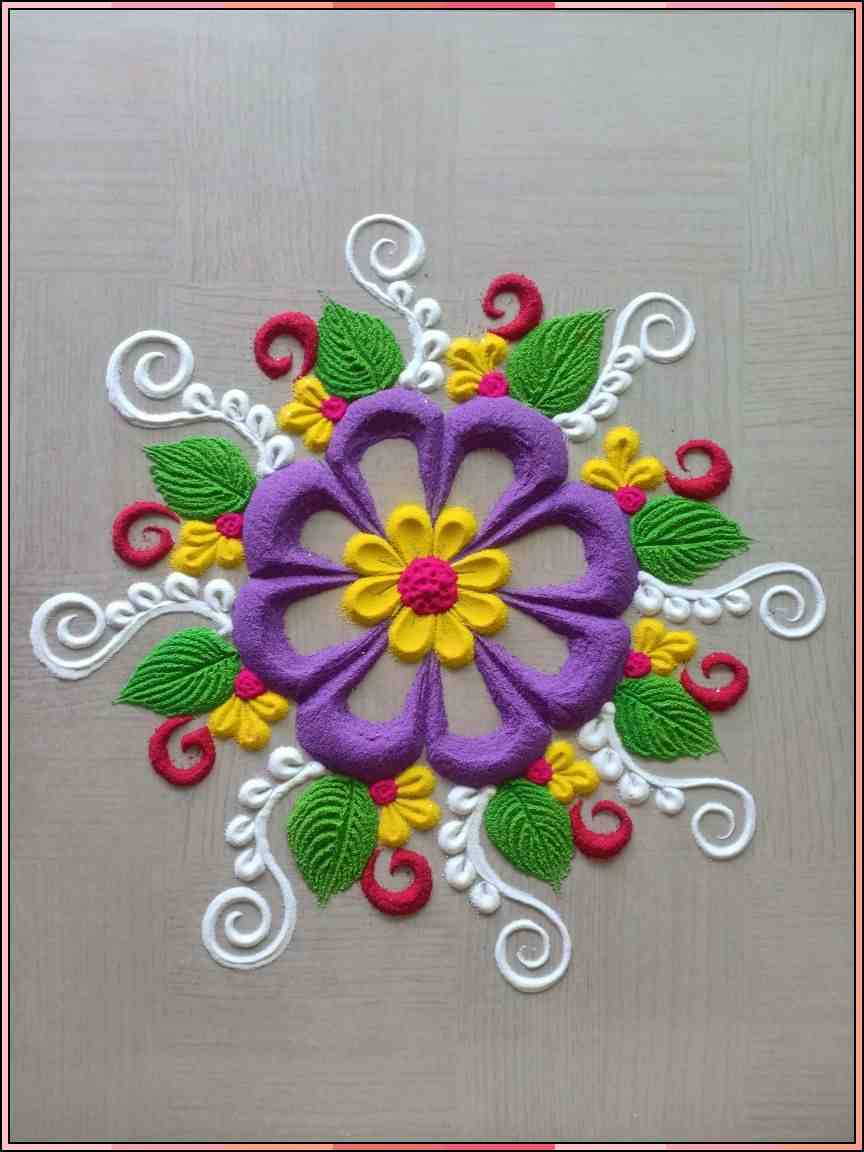 free hand rangoli designs with flowers
