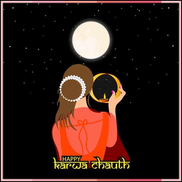 vector illustration karwa chauth indian festival day where wives fast day 695987 595